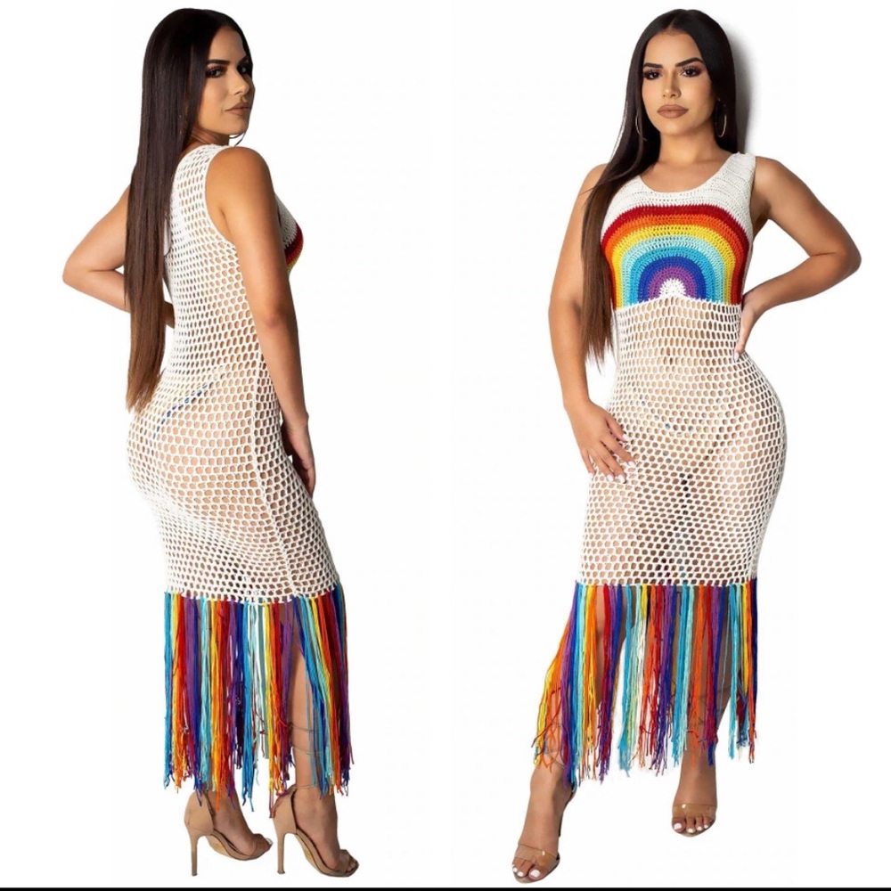 🌈HP🌈 crochet rainbow cover up dress